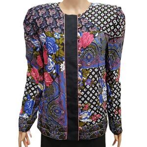 Lady Carol of New York Vintage Multiprint Double-Breasted Blouse Size 18